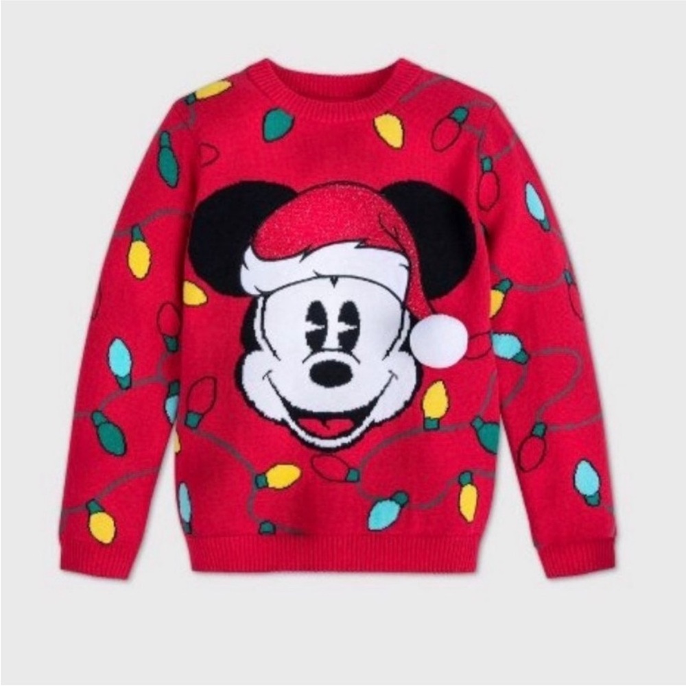 NWT Disney Baby Red Mickey Mouse Christmas Lights Sweater Sz 3-6 mos